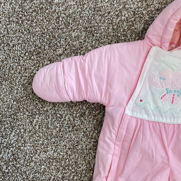 Vintage 80s 90s TidyKins Pink Elephant Pink Snowsuit - Picture 4 of 16